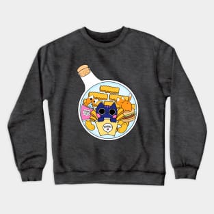 Cat in a bottle with fast food Crewneck Sweatshirt